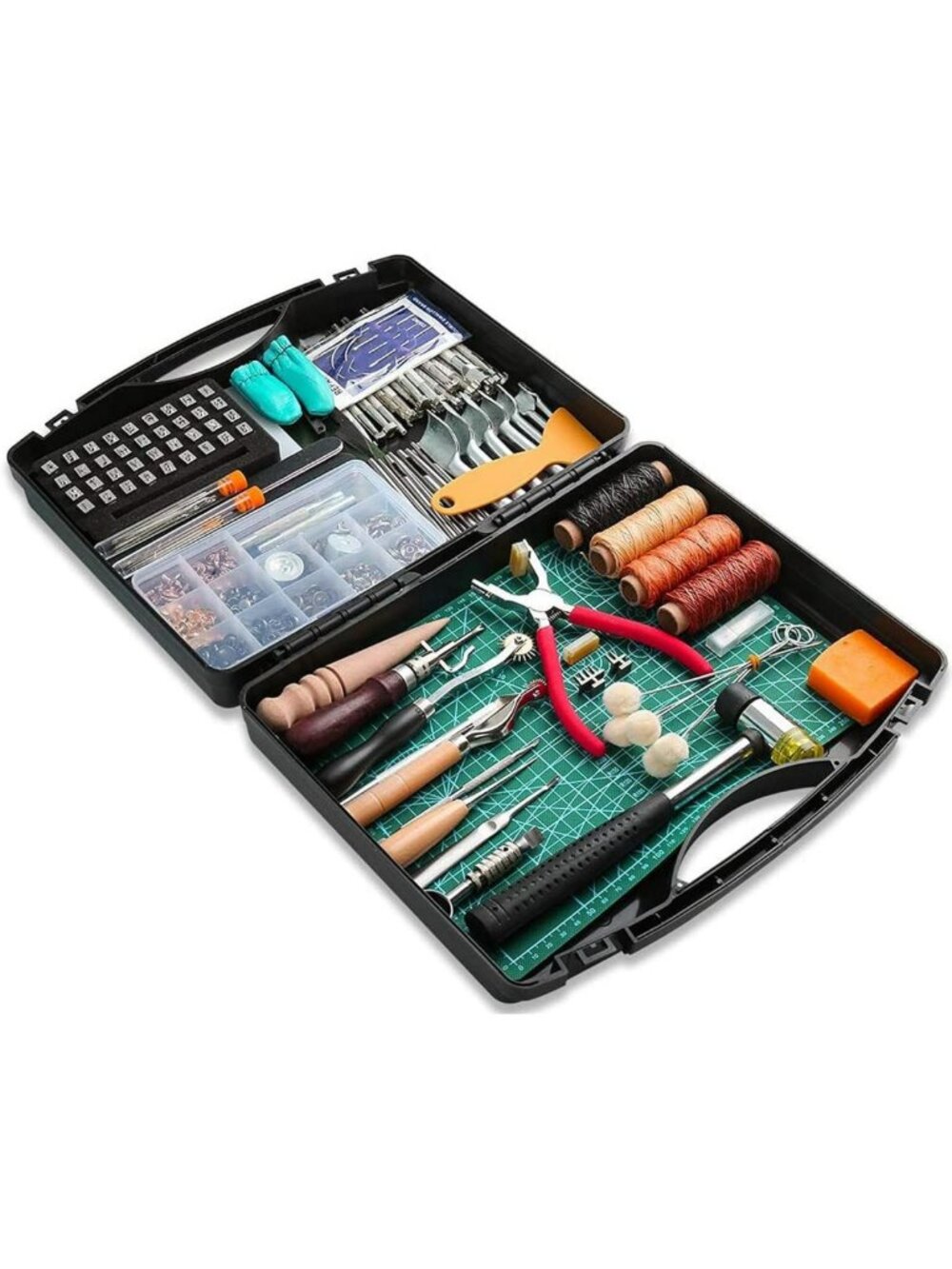 273-Piece Leather Craft Tool Kit with Box, Cutting Mat, Hammer & Stamping
